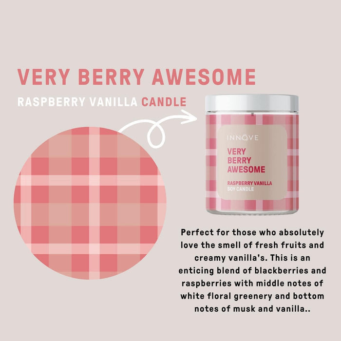 Raspberry Vanilla Soy Candle | Very Berry Awesome - Tartan Soy Candles - Innove - INNOVE
